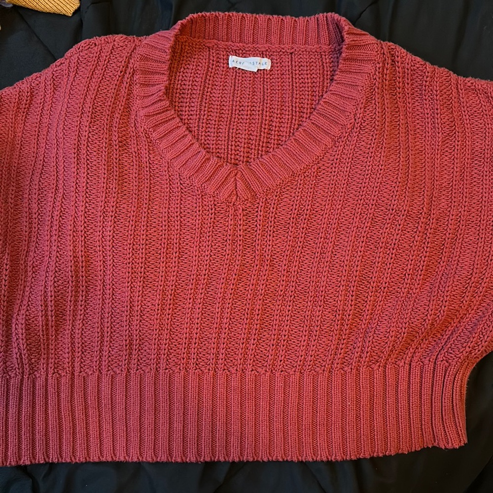 coral orange cropped yarn sweater size xL